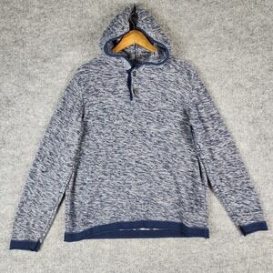 American Eagle Sweater Mens Blue Marled Knit Henley Hooded Large Classic Fit